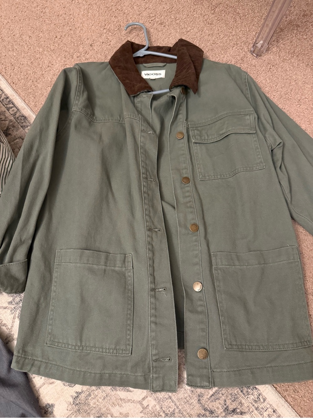 Vigoss Olive Utility Jacket with Brown Corduroy Collar